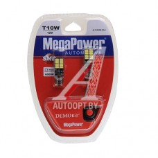 Лампа светодиодная 12V W5W T10W W2.1x9.5d 6000K бесцокольная 24 LED блистер (2шт.) с тест. MEGAPOWER — 70329W-2блт