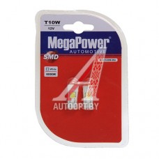 Лампа светодиодная 12V W5W T10W W2.1x9.5d 6000K бесцокольная 6 LED блистер (2шт.) MEGAPOWER — 10122W-2бл