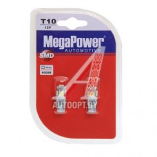 Лампа светодиодная 12V W5W T10W W2.1x9.5d 6000K бесцокольная 9 LED блистер (2шт.) MEGAPOWER — 70215W-2бл