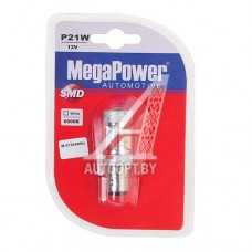 Лампа светодиодная 12V P21/5W BAY15d 6000K двухконтактная 16 светодиодов блистер (1шт.) MEGAPOWER — 57304Wбл