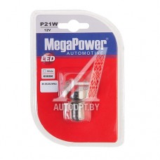 Лампа светодиодная 12V P21W BA15s 6000K 12 светодиодов блистер (1шт.) MEGAPOWER — 56262Wбл