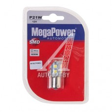 Лампа светодиодная 12V P21W BA15s 6000K 13 светодиодов блистер (1шт.) MEGAPOWER — 56275Wбл