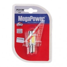 Лампа светодиодная 12V P21W BA15s 6000K 5 светодиодов блистер (1шт.) MEGAPOWER — 56285Wбл
