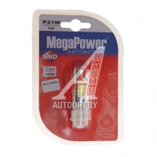 Лампа светодиодная 12V W21W BA15s 6000K 5 светодиодов блистер (1шт.) MEGAPOWER — 57374Wбл