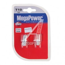 Лампа светодиодная 12V W5W T10W W2.1x9.5d 6000K бесцокольная MEGAPOWER — 10101W-2бл