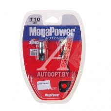 Лампа светодиодная 12V W5W T10W W2.1x9.5d 6000K бесцокольная 3 LED блистер (2шт.) с тест. MEGAPOWER — 10112W-2блт