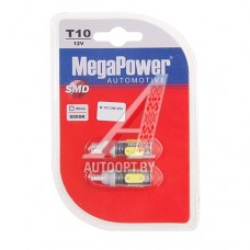 Лампа светодиодная 12V W5W T10W W2.1x9.5d 6000K бесцокольная 4 LED блистер (2шт.) MEGAPOWER — 10113W-2бл