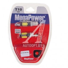 Лампа светодиодная 12V W5W T10W W2.1x9.5d 6000K бесцокольная 4 LED блистер (2шт.) с тест. MEGAPOWER — 10113W-2блт