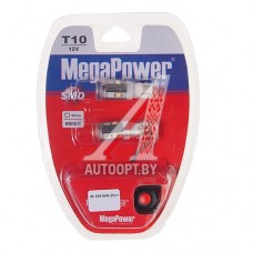 Лампа светодиодная 12V W5W T10W W2.1x9.5d 6000K бесцокольная 5 LED блистер (2шт.) с тест. MEGAPOWER — 10615W-2блт