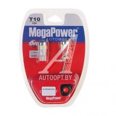 Лампа светодиодная 12V W5W T10W W2.1x9.5d 6000K бесцокольная 6 LED блистер (2шт.) с тест. MEGAPOWER — 10814W-2блт