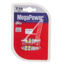 Лампа светодиодная 12V W5W T10W W2.1x9.5d 6000K бесцокольная 9 LED блистер (2шт.) MEGAPOWER — 10715W-2бл