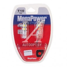 Лампа светодиодная 12V W5W T10W W2.1x9.5d 6000K бесцокольная 9 LED блистер (2шт.) с тест. MEGAPOWER — 10715W-2блт