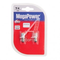 Лампа светодиодная 12V T4W BA9s 6000K блистер (2шт.) MEGAPOWER — 90134W-2бл