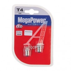 Лампа светодиодная 12V T4W BA9s 6000K 4 светодиода блистер (2шт.) MEGAPOWER — 90123W-2бл