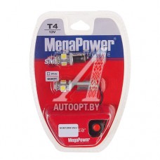 Лампа светодиодная 12V T4W BA9s 6000K 5 светодиодов блистер (2шт.) с тестером MEGAPOWER — 90125W-2блт