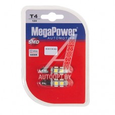 Лампа светодиодная 12V T4W BA9s 6000K 9 светодиодов блистер (2шт.) MEGAPOWER — 90131W-2бл